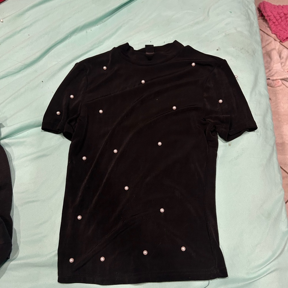 Black Pearl Embellished Women's Top
